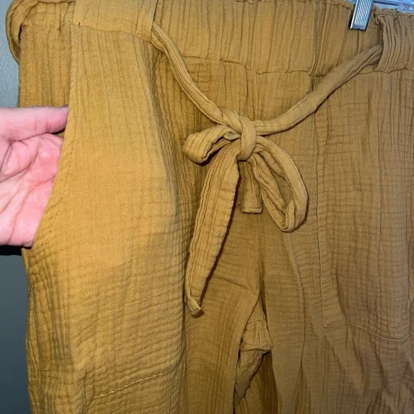 Banjara Mustard Gold Yellow summer vaca Pants. 100%cotton w pockets. - Picture 3 of 6